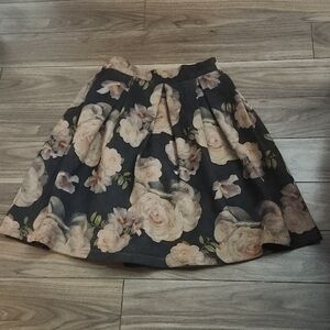 Brown Floral A-line Full Skirt